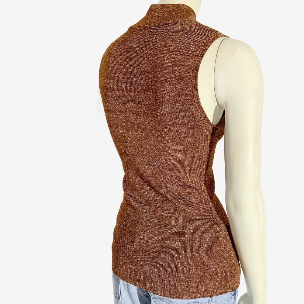 Vintage Y2K Bronze Brown Knit Sleeveless Top with Metallic Gold Thread / Small - Picture 8 of 11